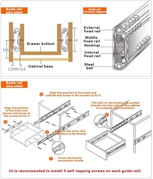 Full Extension Kitchen Drawer Slides Correderas para Gavetas 1 Pair of Heavy Duty Drawer Slides,Bottom Mounted Full Extension Ball Bearing Runners Rails Ball Bearing Sliding Rails (Size : 22.5cm/10in