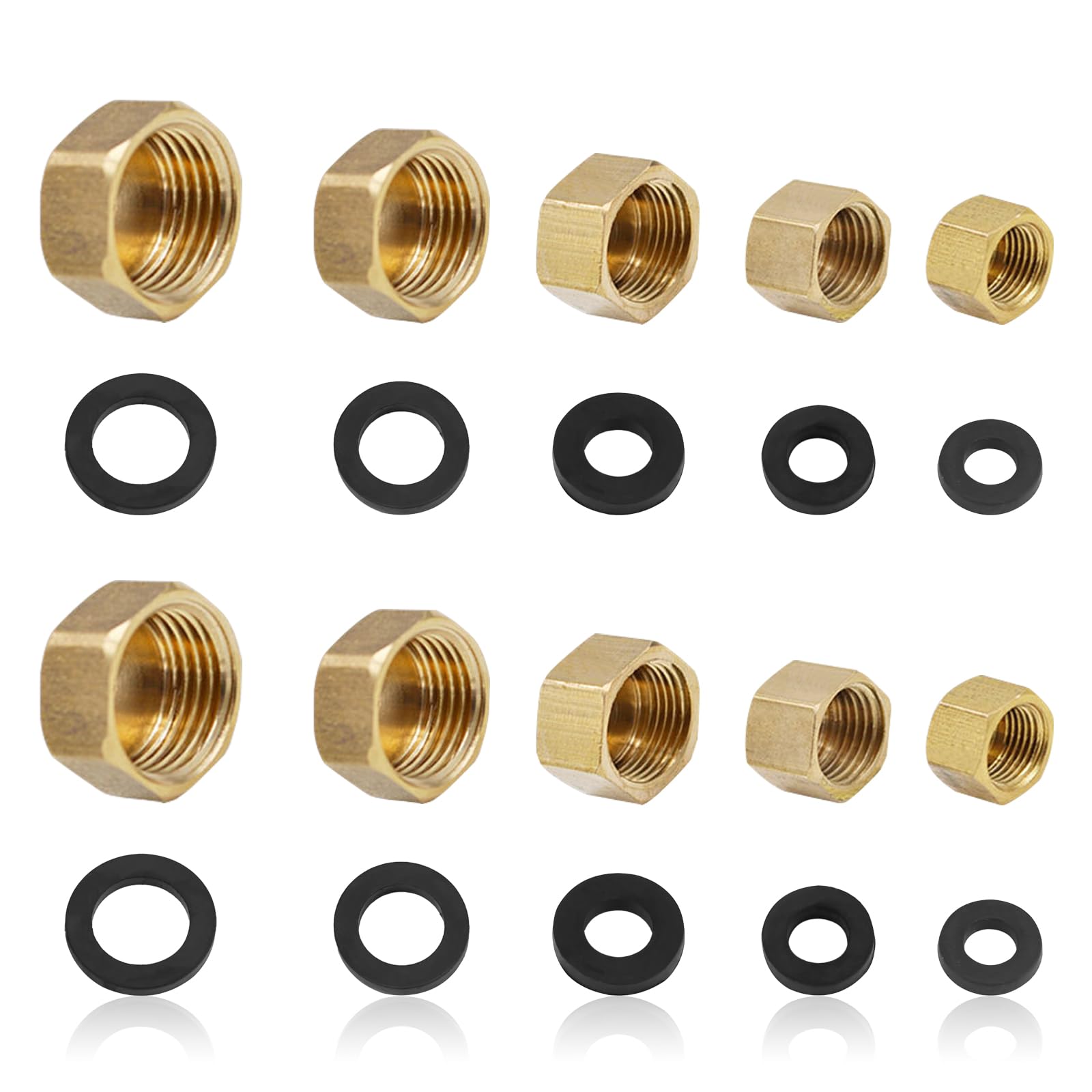 10Pcs Brass Blanking Cap,1/8 1/4 3/8 3/4 1/2 Brass Garden Hose Female End Caps with Sealing Washers,3/4 Hex Bra-ss Blanking Nut Cap for Washing Machine Radiator Valve Faucets Tap