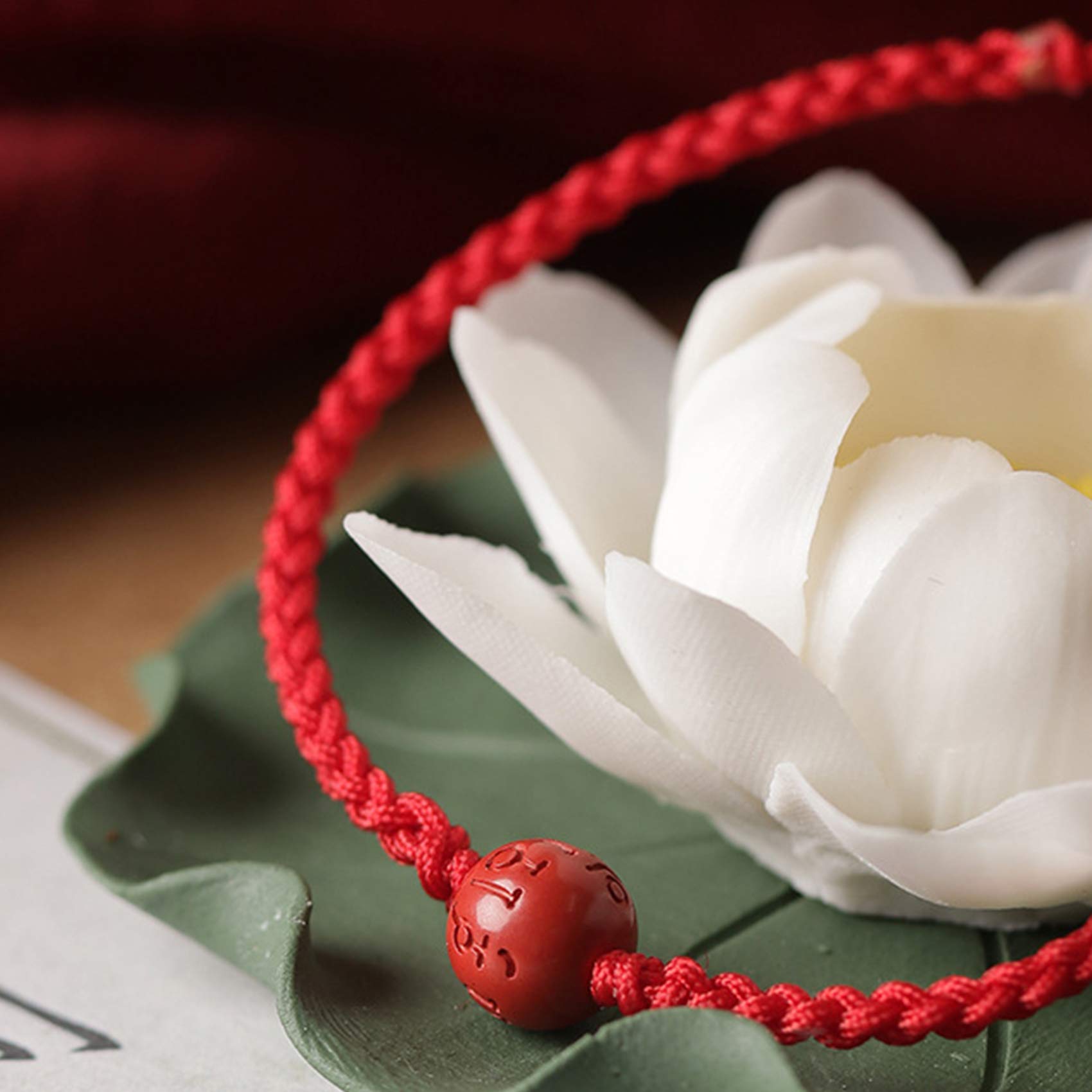Joyas Riqueza Prosperidad Cinabrio Natural Mantra de Seis Caracteres Cuentas de Transferencia Hilo Rojo Trenzado Pulsera para Niños Amuleto Ajustable Atraer