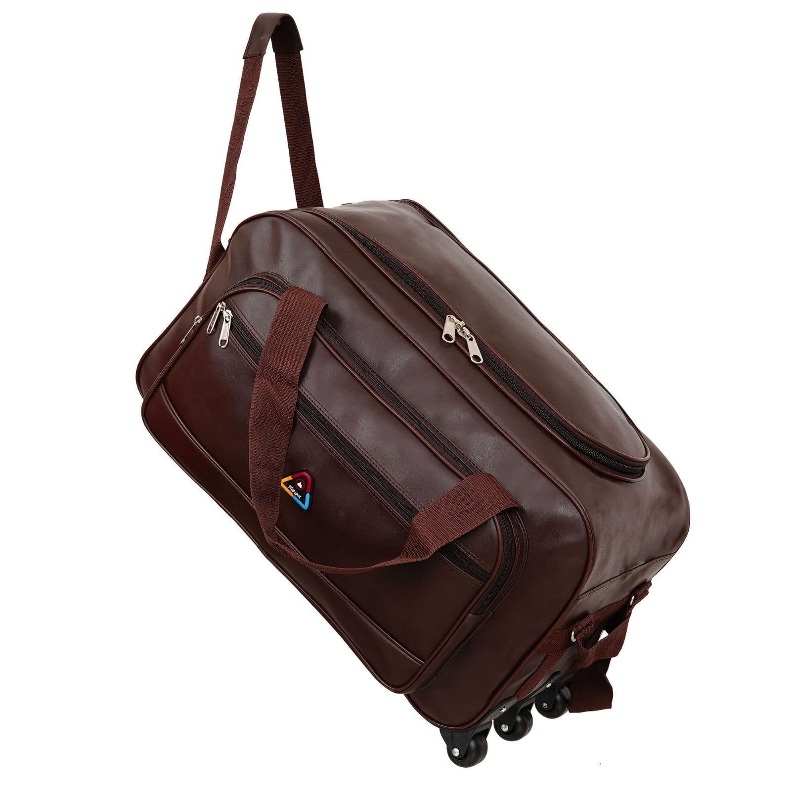 Large Strolly Travel Duffle Bag with Wheels PU Leather Brown | Durable Stitching Spacious Storage Smooth Rolling Wheels Heavy Duty Zippers Water Resistant Lightweight Design-image-26