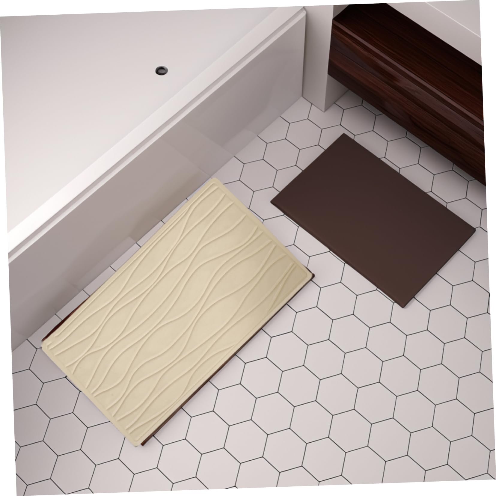 FRCOLOR Alfombra de Bañera Antideslizante de Goma Beige con Ventosas, Adecuado para Ducha y Baño en Casa, Cómoda y Segura