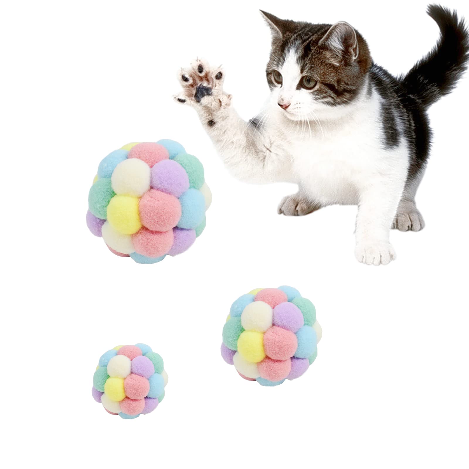 Andiker Cat Ball Toy, 3 pcs Handmade Colorful Woolen Yarn Balls SML Size for Cats Doing Exercise and Scratching Toy, Interactive Chasing & Chewing