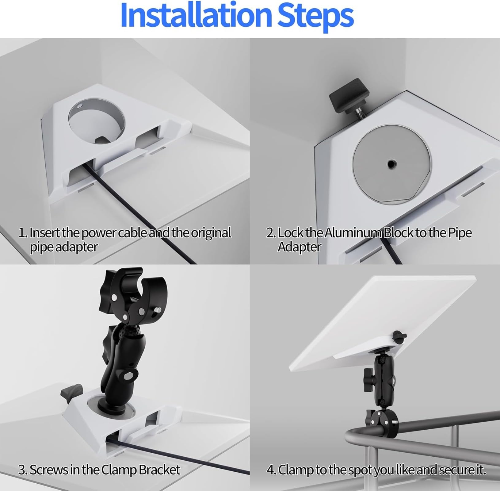 Starlink Mini RV Mount Kit, lamp RV Pole Mount voor Starlink, Aluminium Klembeugel Verstelbare 360° Pole Mount voor Starlink Mini Schotel Geschikt voor RV's, Boten en Outdoor Gebruik