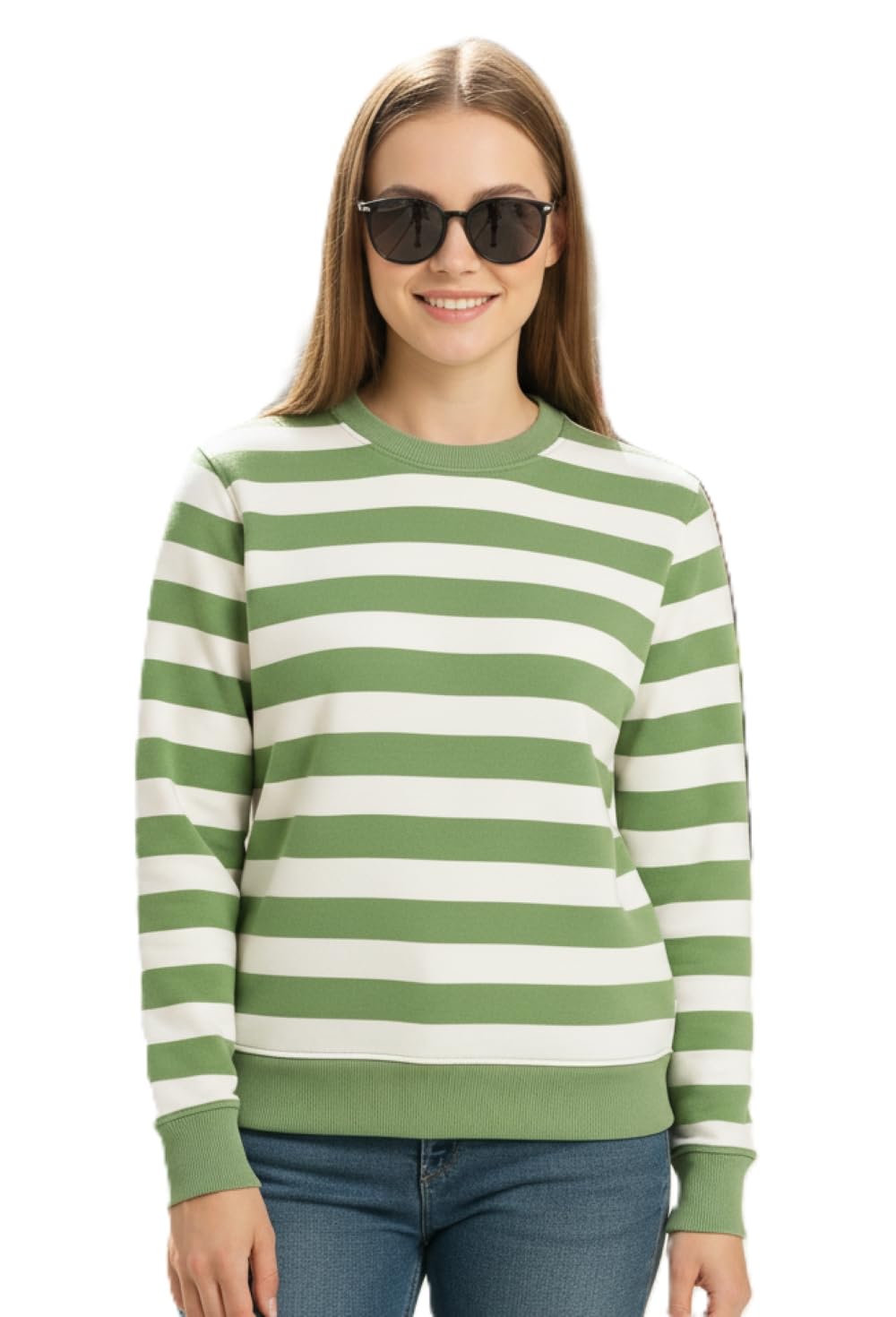 tqh Women Striped Round Neck Sweatshirt (Blue)-picture-48