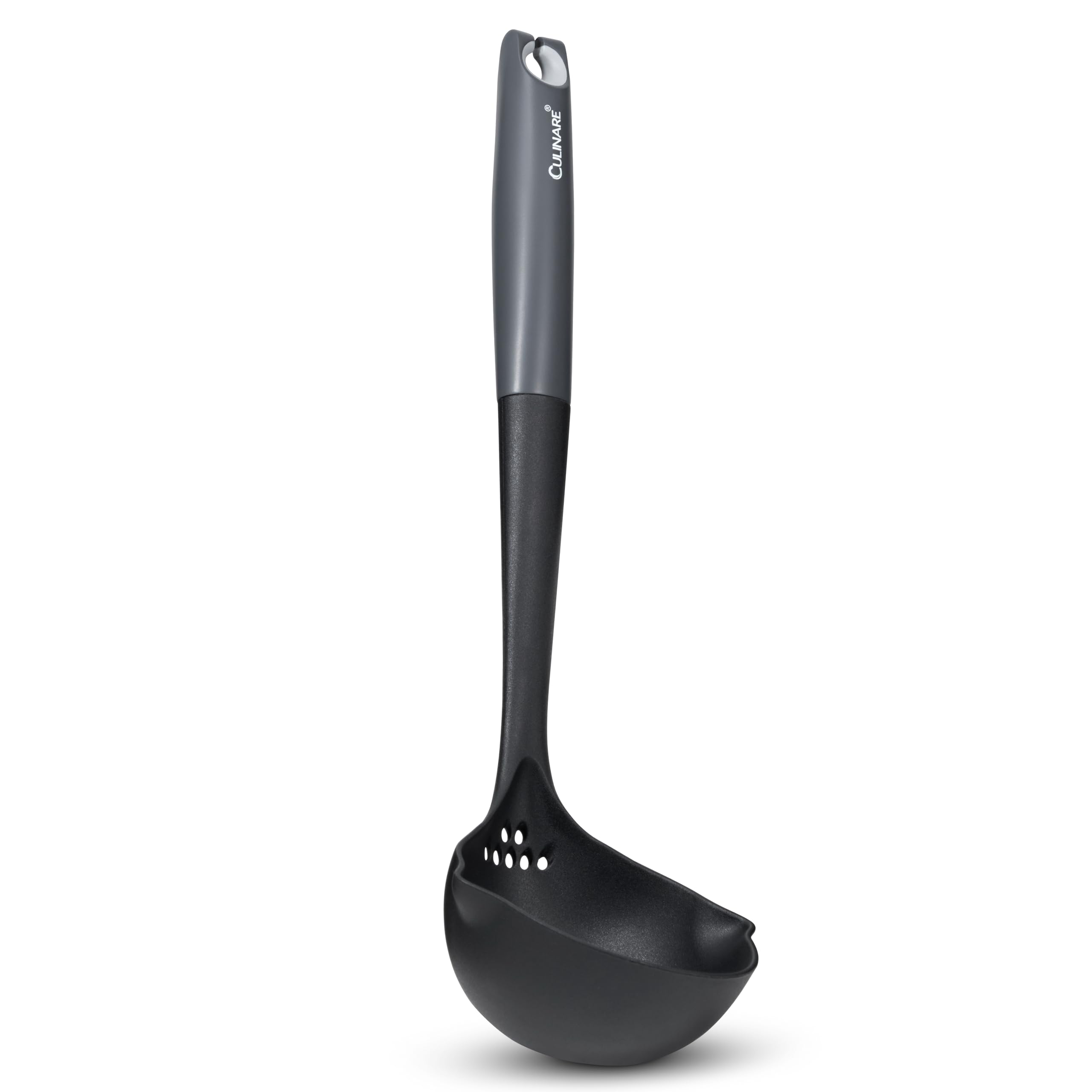 Culinare Soup Ladle with Two Pouring Spouts, Heat Resistant, Integrated Herb Stripper, Serving Spoon for Soup, Stews, Sauces, Non-Stick Safe Cooking Tool