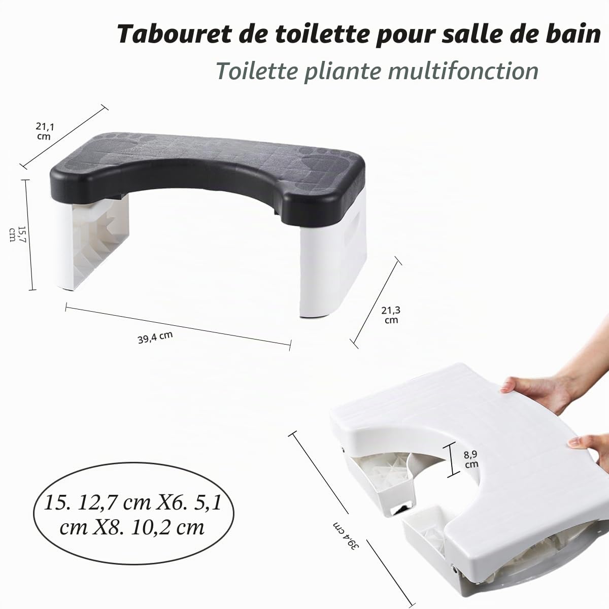 Tabouret de toilette multifonctionnel détachable, marchepied portable, adapté aux salles de bains à domicile, tabouret de toilette à la turque, pratique, compact, robuste et durable (blanc)