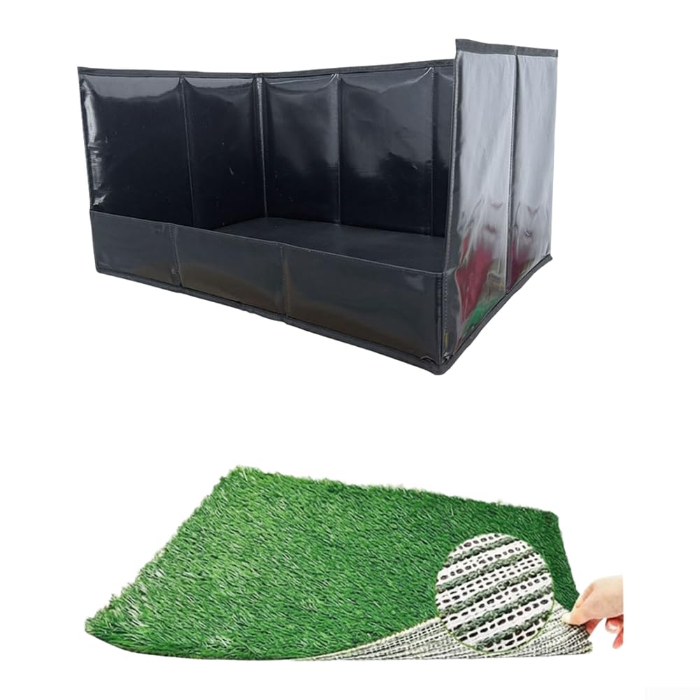 Bandeja portátil para orinal para perros con paredes altas, plegable para mascotas, para interiores para cachorros, césped artificial para perros grandes, tapete de baño de viaje con control de olores