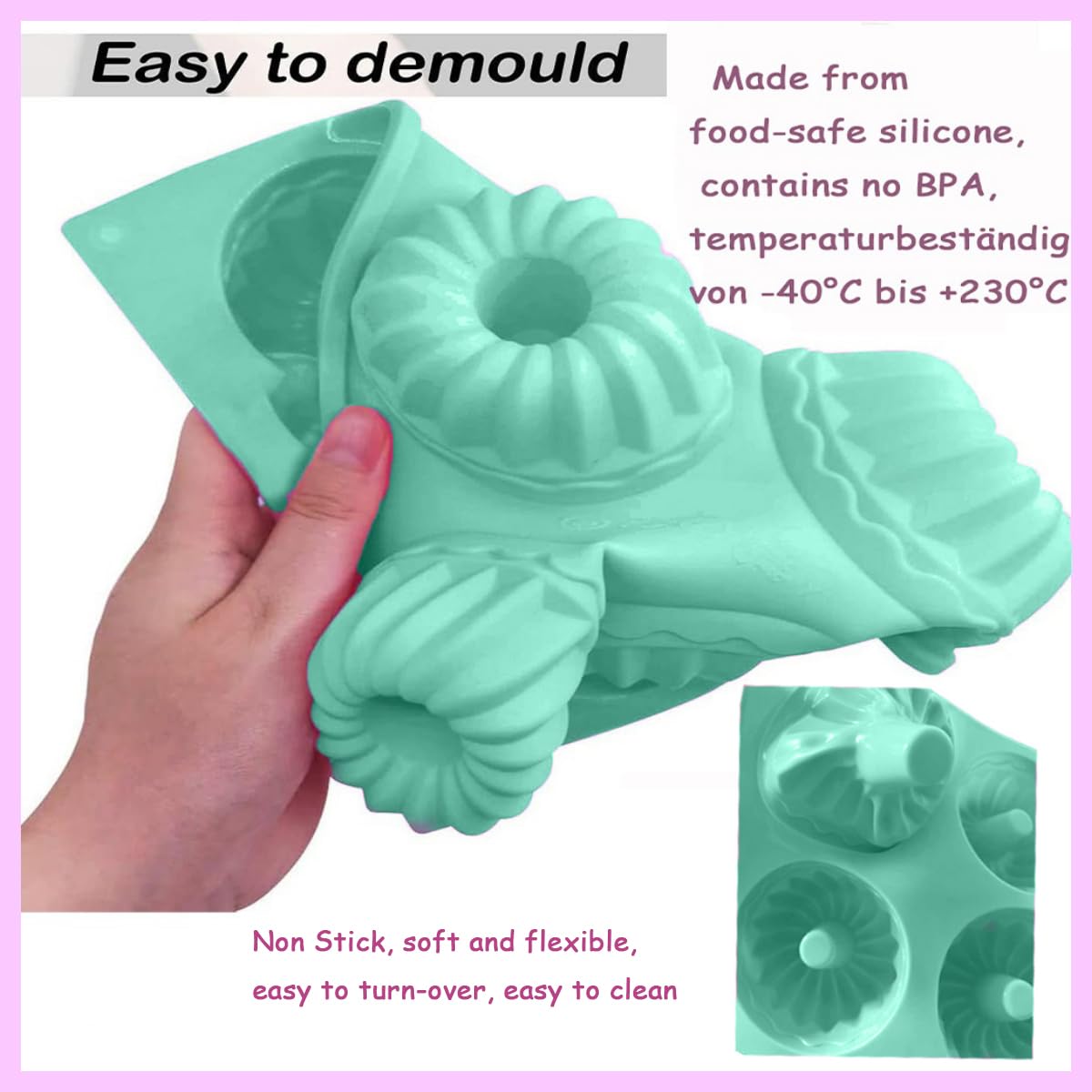 Moule Silicone Mini Kougloff 2 Pièces - Vert & Rose - Pour Gâteaux, Muffins & Gelées
