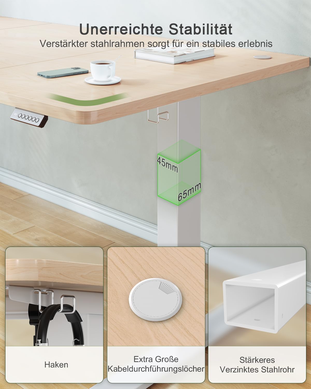 Jummico Höhenverstellbarer Schreibtisch 120 x 60 cm – Bild 4