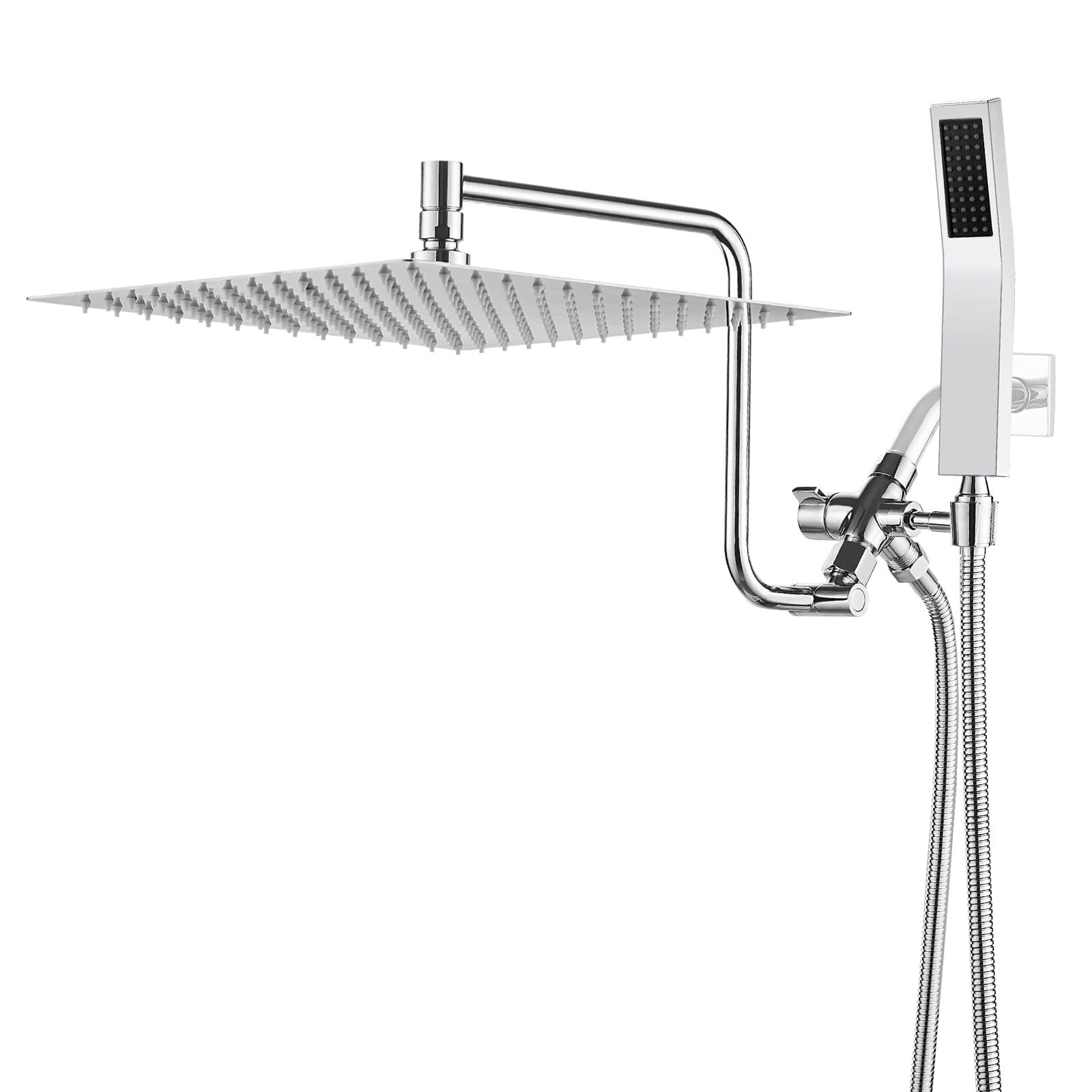 Photo 1 of Psylc 12 Inch (All Metal) Rain/Rainfall Shower Head With Handheld Spray, High-Pressure Dual Shower Head Combo With Adjustable Extension Arm, 3-Way Diverter - Height/Angle Adjustable(Polished Chrome) 12 Inch (Z Shape) Chrome
