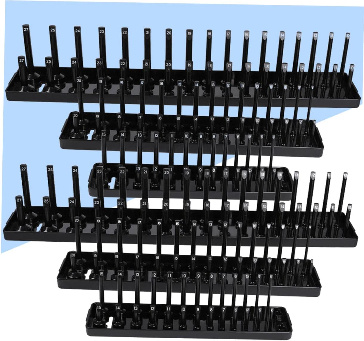 jojofuny 2sets High Pole Sleeve Socket Organizer Metric Tray for Efficient Socket Storage Black Multifunctional Sleeve Bracket for Home and Garage Use