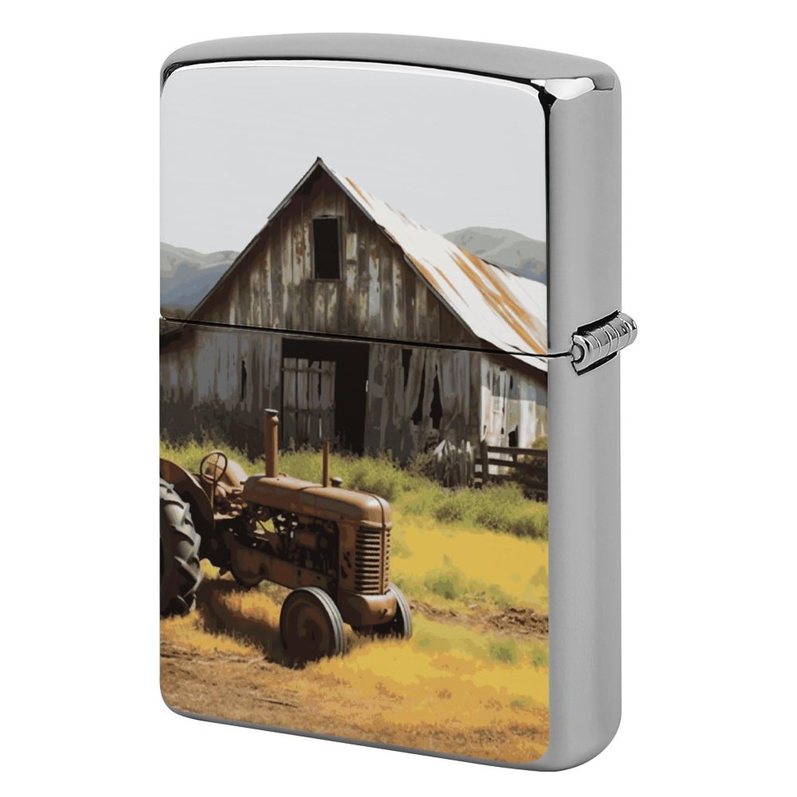 Old Wooden Barn with Rusted Tractor Lighter Case Cover Vintage Metal Lighter Sleeve Reusable Lighter Protective Cover Decorative Lighter Holder Birthday Gifts for Men Women