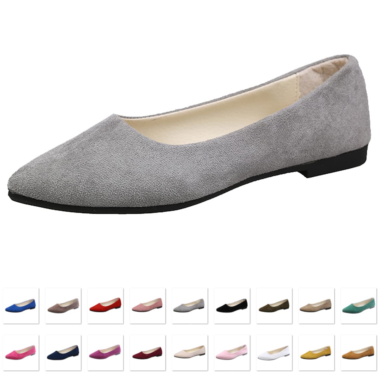 HwalleumWomens Solid Color Ballet Flats (19 Colors Available), Ladies Elegant Comfort Slip On Pointed Toe Flat Shoes Bridal Bridesmaid Wedding Shoes Daily Wear Flat Pumps