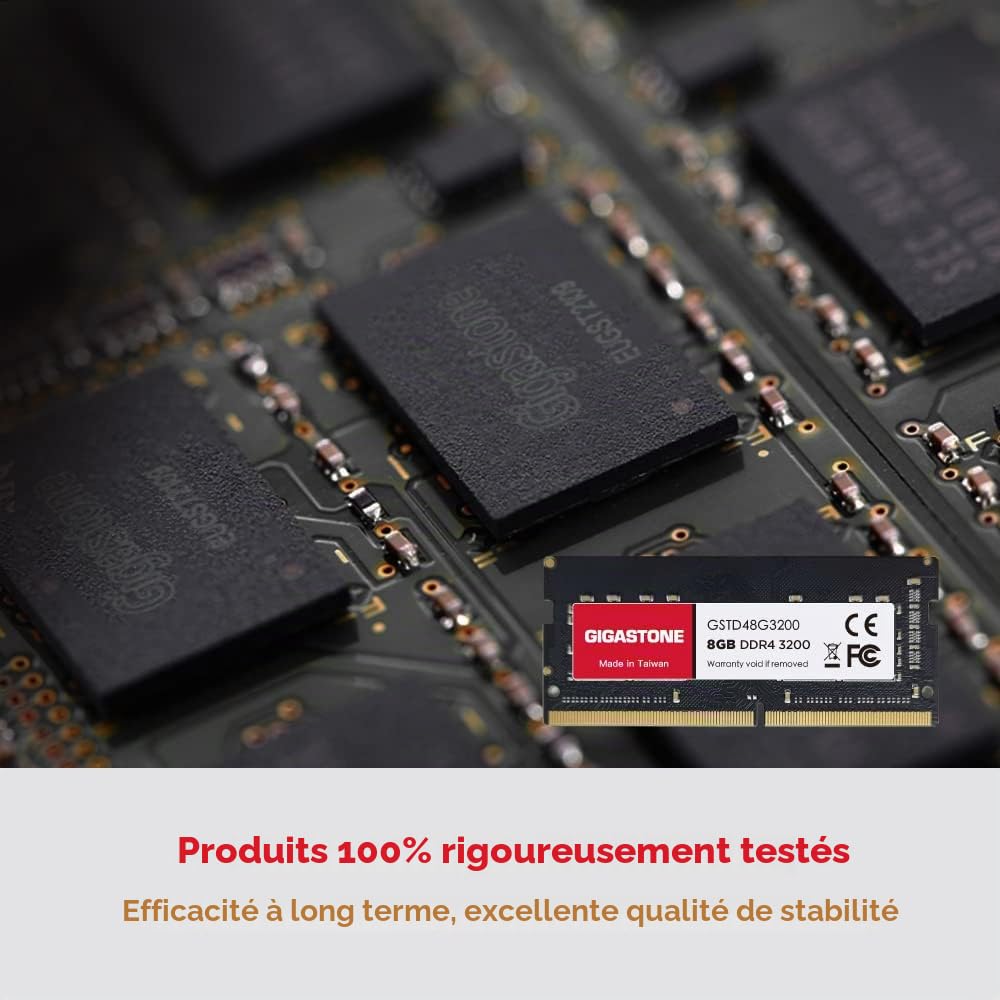 【DDR4 RAM Mise à Niveau pour Portable】 GIGASTONE 8Go DDR4 3200MHz(2933MHz Or 2666MHz) PC4-25600(PC4-23400/21300) CL22 1.2V SODIMM 260pin UnbuffeRouge Non ECC Mémoire Haute Performance