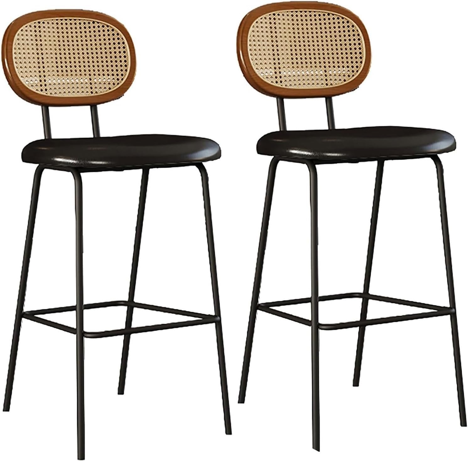 Taburetes de Bar de ratán de Altura de mostrador, Juego de 2, Modernos, tapizados en Piel sintética con Respaldo y Patas de Metal para Isla de Cocina.
