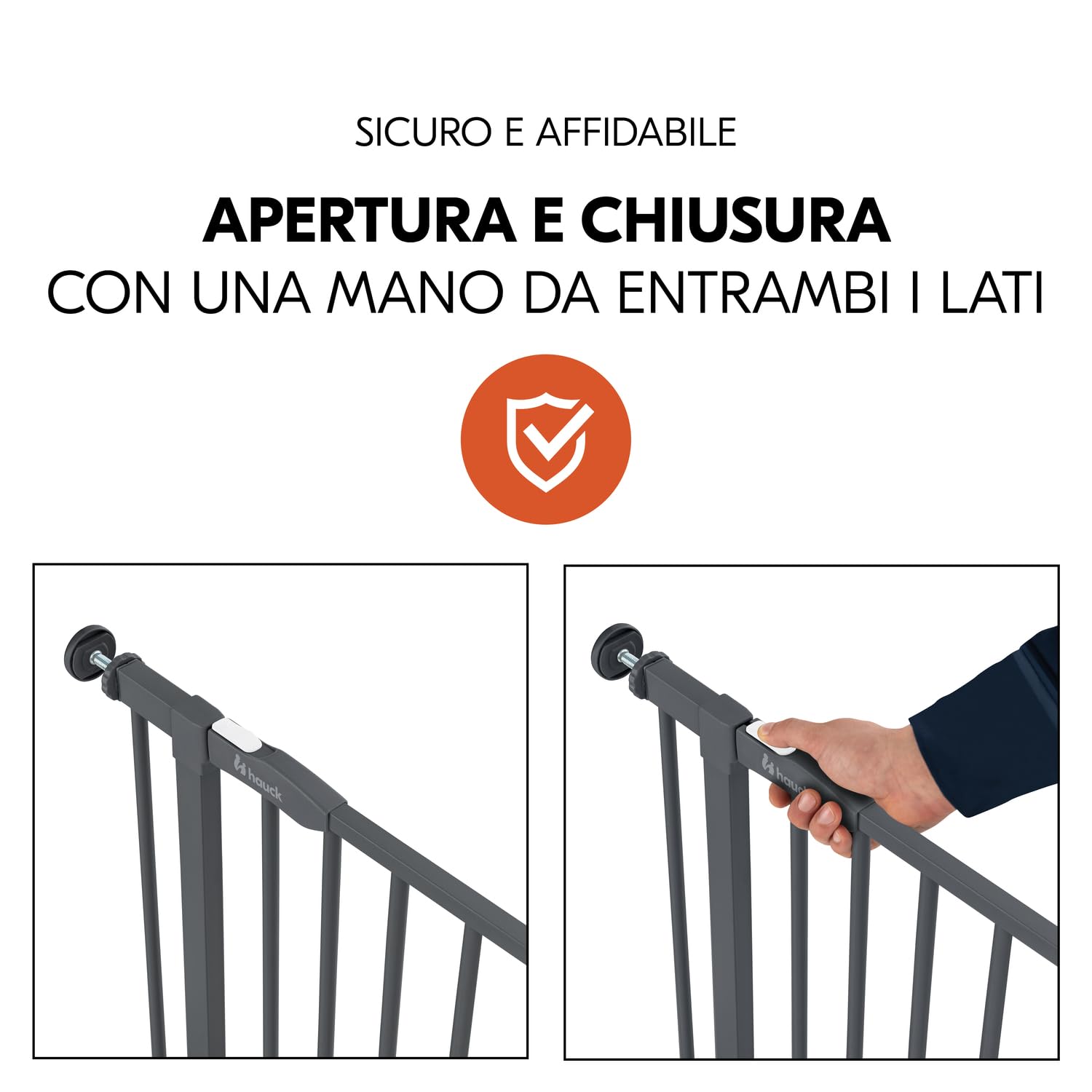 hauck Cancelletto di Sicurezza per Bambini Open N Stop 2 - Cancelletto per Bambini per aperture da 75-80 cm, Apertura con Una Sola Mano Su Entrambi i Lati, Chiusura Manuale - Metallo, Grigio Scuro