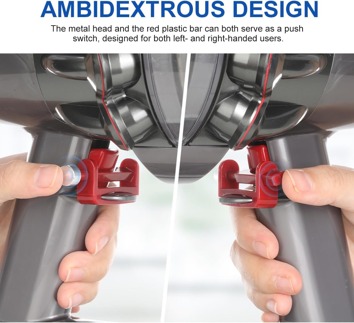 Two hands demonstrating the ambidextrous use of the trigger lock, one for left-hand and one for right-hand operation