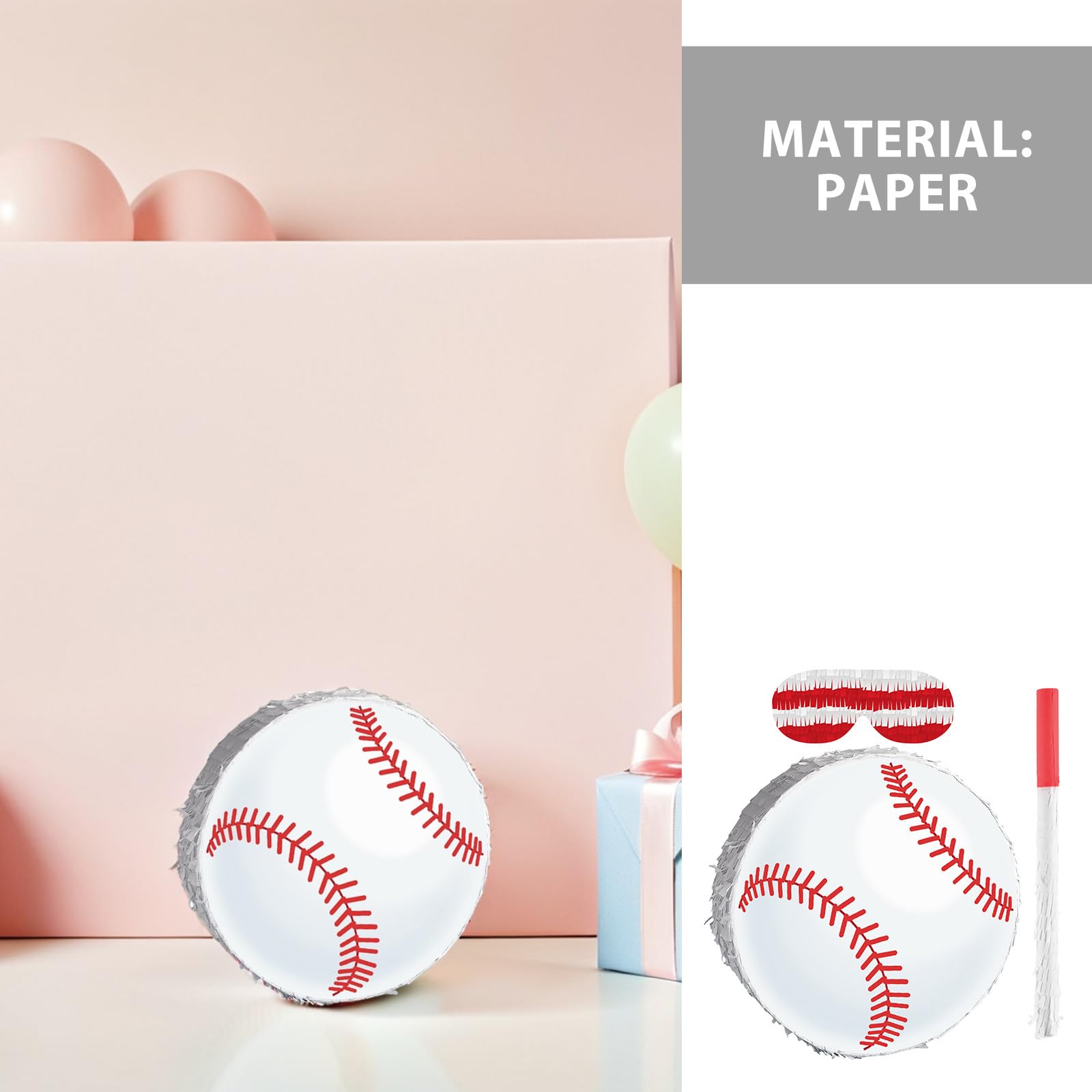 UPKOCH Zestaw Pinata Baseball z Opaską na Oczy, Kijem i Konfetti – Dekoracja na Urodziny Chłopca, Sportowa Tematyka