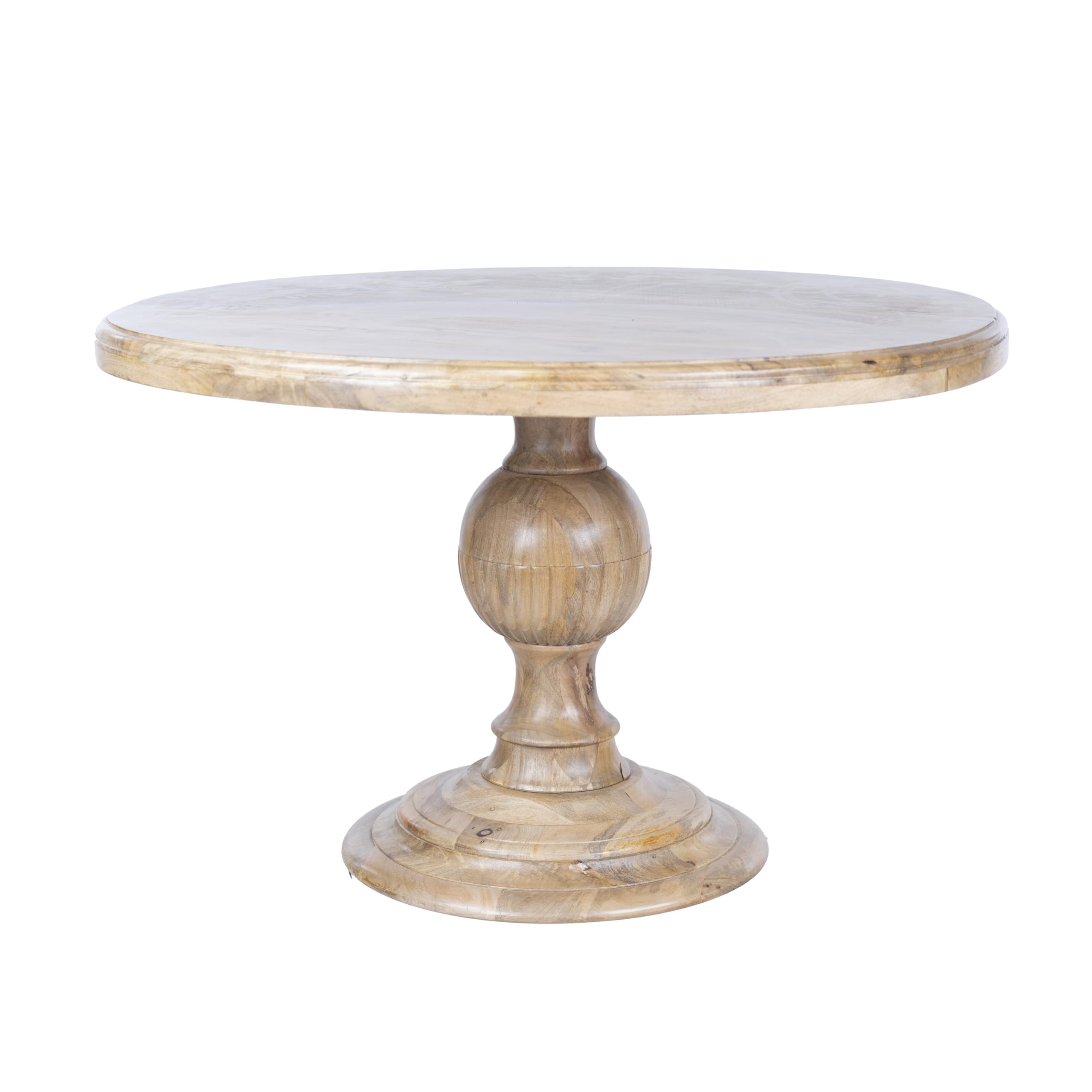RRI Goods Antique Round Dining Table - Solid Mango Wood Top with Wood Pedestal Base - Mango Teak Finish - 48" Dia. x 30" H