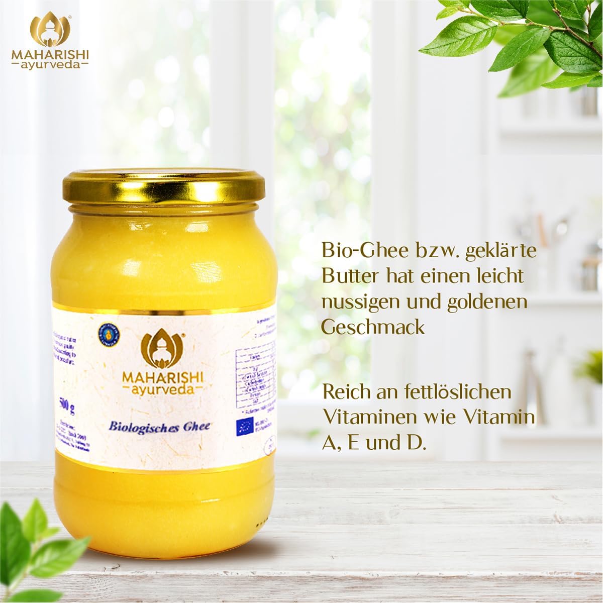 Maharishi Ayurveda Bio Ghee, Gheebutter,Butterfett | Laktose-, zucker und glutenfrei zum Kochen, Braten und Backen | 500 g | 1er Pack