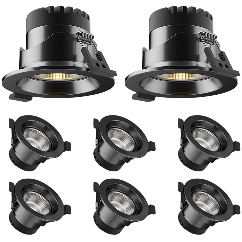 JKJZSALJ 8-Pack 3.5 Inch Led Recessed Lighting With 3000K/4000K/6000K Dimmable,Anti-Glare Baffle Trim,Cri90,Round Aluminum Ceiling,Simple Retrofit Installation - No Flicker,Black