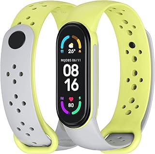 سوار ساعة بديل من السيليكون 2 لون لساعة شاومي مي باند 7 اكسسوار للساعة الذكية رمادي واخضر للبالغين من الجنسين