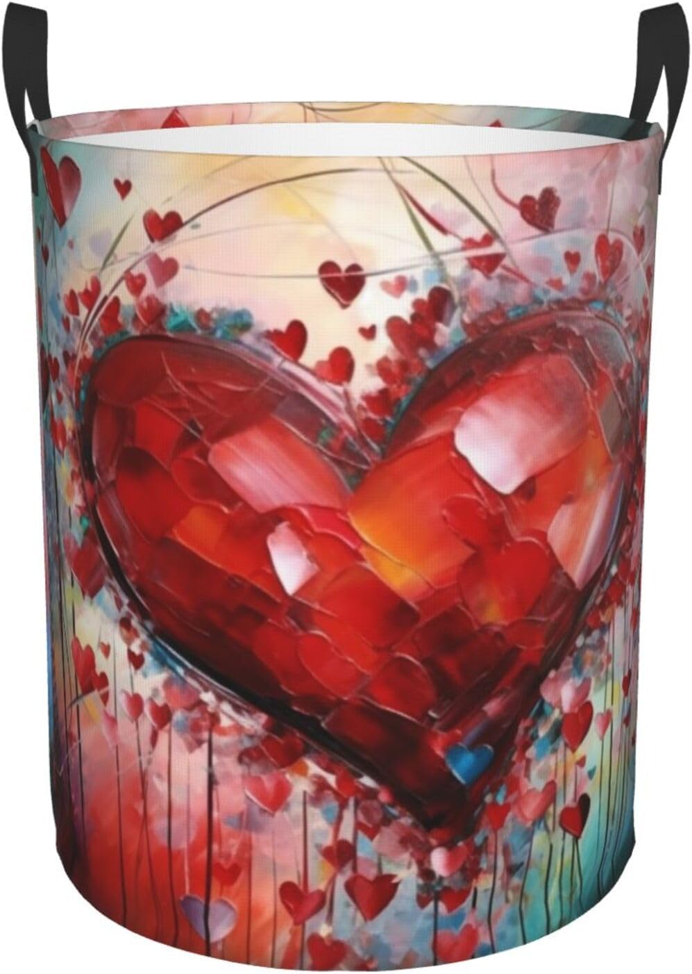 Abstract Heart Laundry Basket With Handles, Foldable Laundry Hamper Oxford Cloth Dirty Clothes Basket Waterproof Clothes Toys Storage Bin Organizer for Bedroom Bathroom Dorm