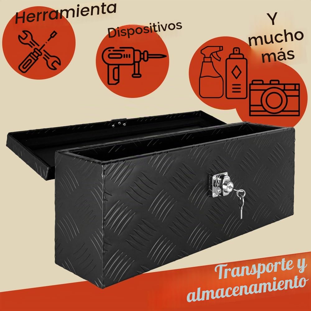 Trucky Caja de Barra de Tiro Negro Caja de Herramientas Caja de Camión Caja de Aluminio Caja de Remolque con Tapa Bloqueable Caja de Transporte D015