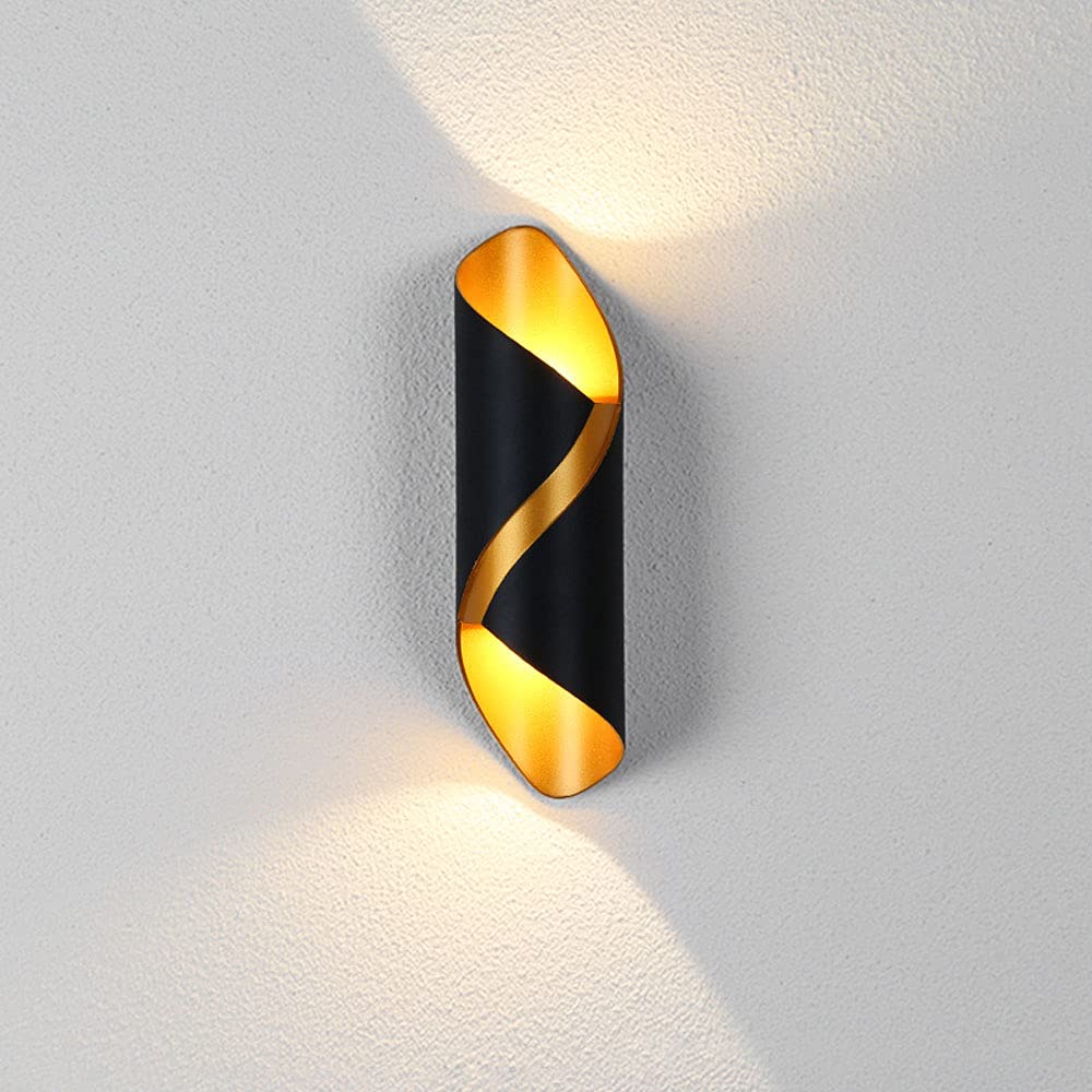 SXSCARKX LED-10W Outdoor Black Cylinder Wall Sconce with Golden Decoration Patio Light 3000K Lamp Waterproof and Rainproof Courtyard Up Down