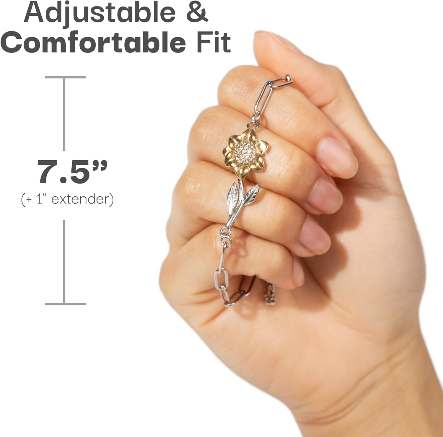 Love You This Much Sentimental Stepped Up Mom 18k Gold Sunflower Bracelet | 6.5-8" Adjustable | Meaningful Bonus Mom Gift | Birthday Gift for Stepmom | Best Stepmother | Luxury Gift Box