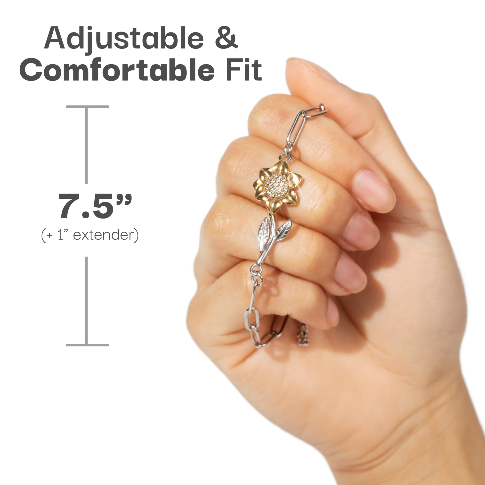 Love You This Much Sentimental Stepped Up Mom 18k Gold Sunflower Bracelet | 6.5-8" Adjustable | Meaningful Bonus Mom Gift | Birthday Gift for Stepmom | Best Stepmother | Luxury Gift Box