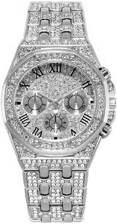 Antybaby Hip Hop Men's Bling Bing Watch Iced Out Diamond Watch with Bracelet Silver Gold Plated Metal Band Straps Rapper Wrist Watches for Men