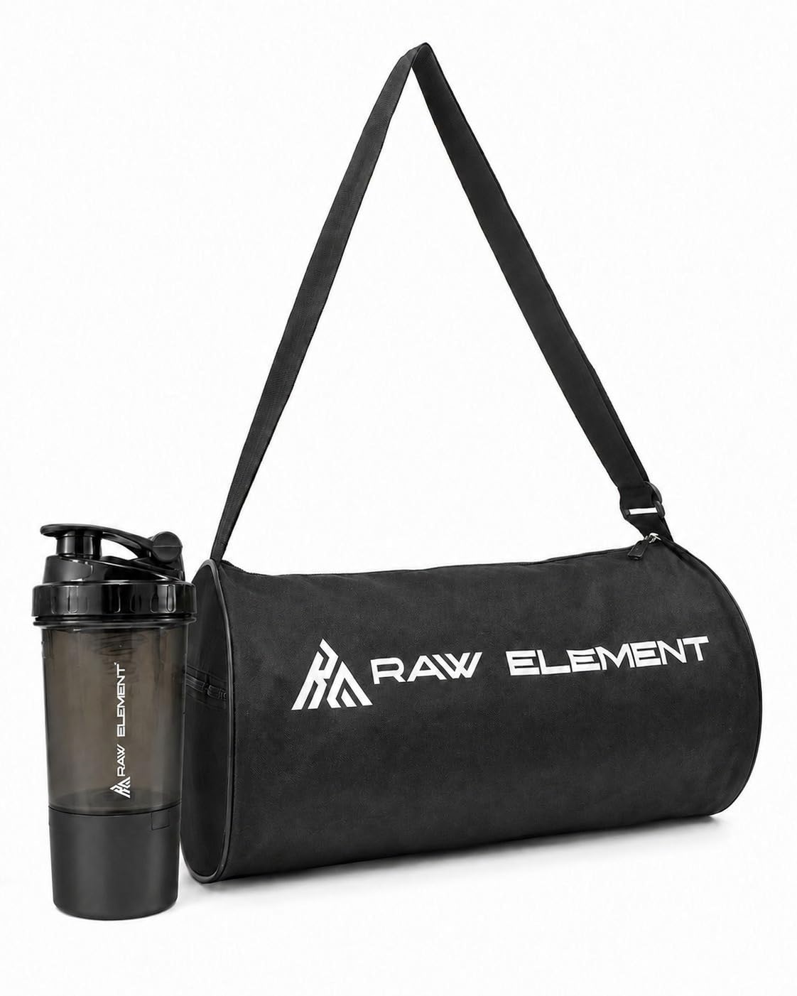 raw element Gym Duffel Bag with Protein Shaker Bottle | Multipurpose Sports Bag for Gym, Travel & Workout | Durable Zipper & Adjustable Strap | (All Black)-picture-16