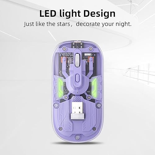 Miniatura 7 de Ratón inalámbrico transparente de 3 modos (BT5.1BT5.12.4G). Ratón Bluetooth silencioso y recargable, mouse portátil para laptop, PC, MacBook,