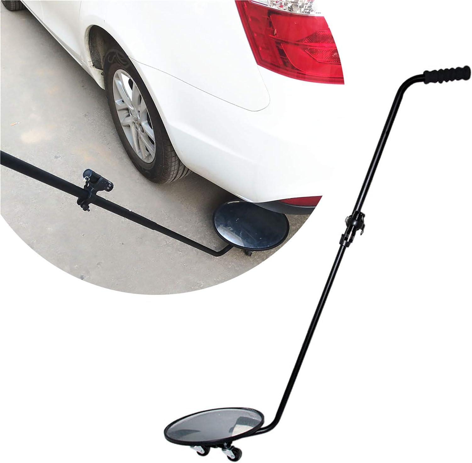 YNIYUJKL Telescopic Vehicle Inspection Mirror With 3 Casters,11.8 Inch Diameter Security Mirror With Handle,2X Magnification Convex Mirror,Led Light