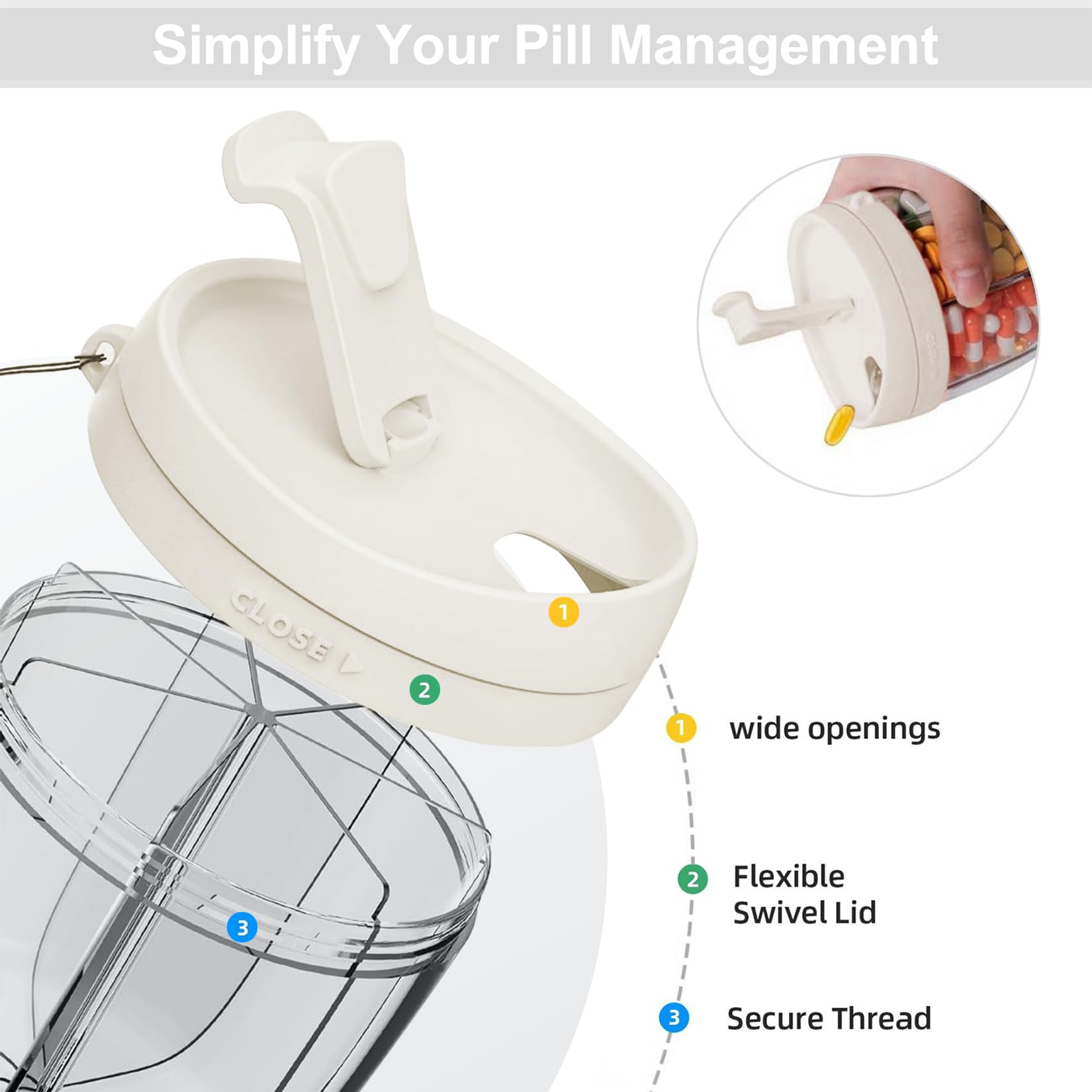 Pastillero 6 Compartimentos pill Box Caja Para Medicamentos Grandes Separados (5+1 Compartimentos XL) Para Llevar Medicamentos Vitaminas Aceite De Pescado Etc (Blanco) — view 4
