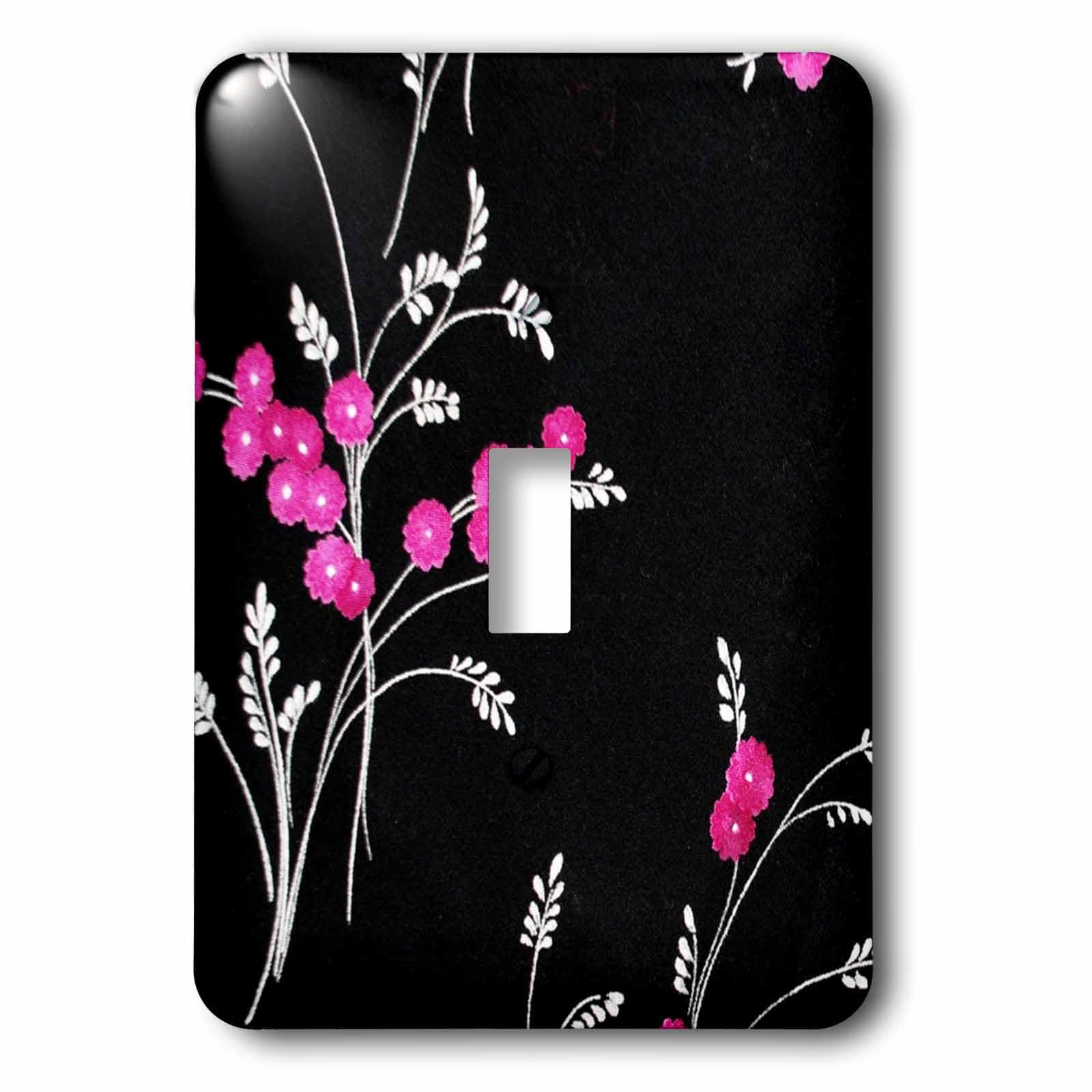 Interruptor de botón de encendido lsp_23464_1 3dRose con diseño decorativo floral negro