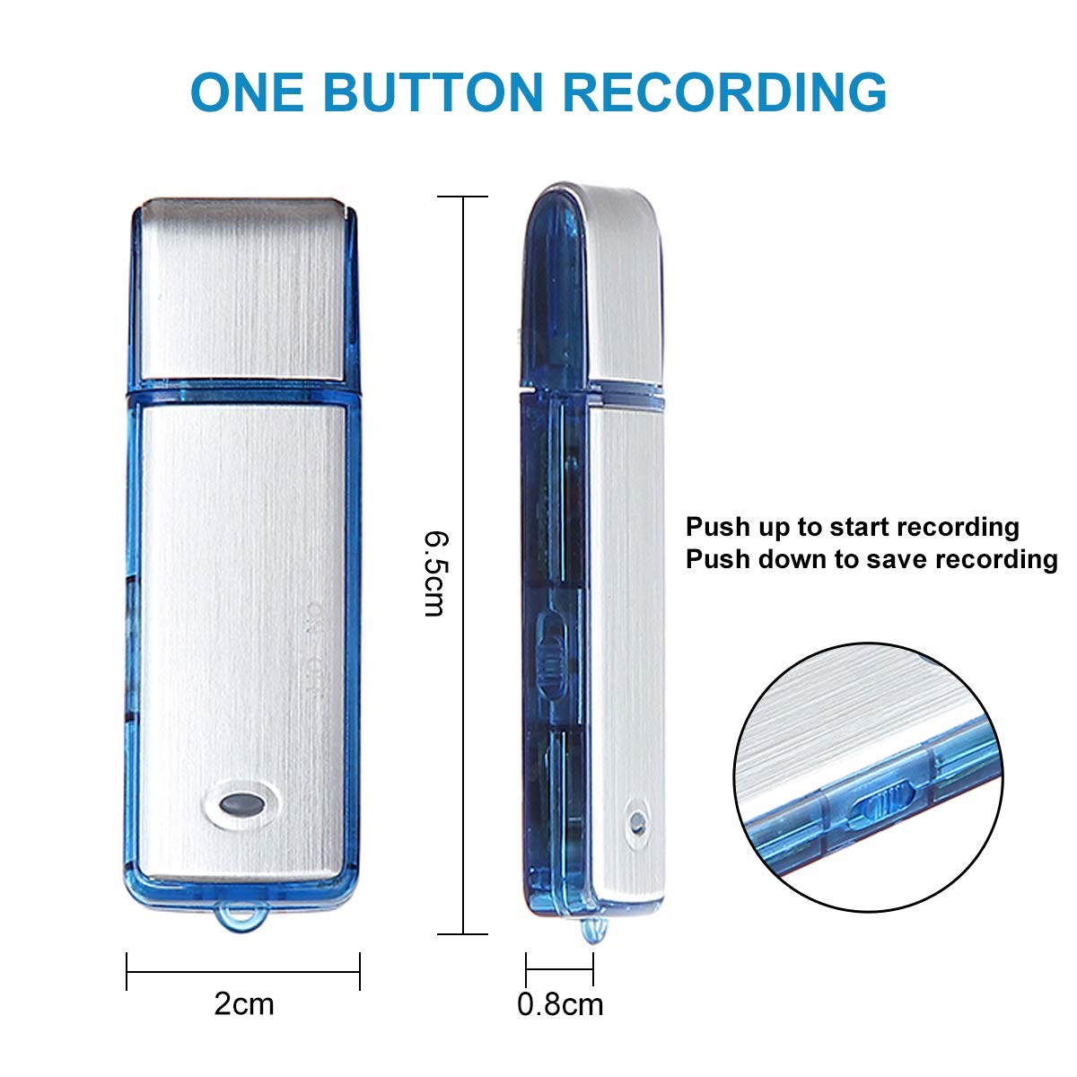 Mini Espía Grabadora de Voz,Lychee 8 GB Portatil Grabadora Activada por voz/90 Horas de Capacidad/USB Recargable/Carcasa de Metal/para Conferencias, Lecciones, Entrevistas (Azul)