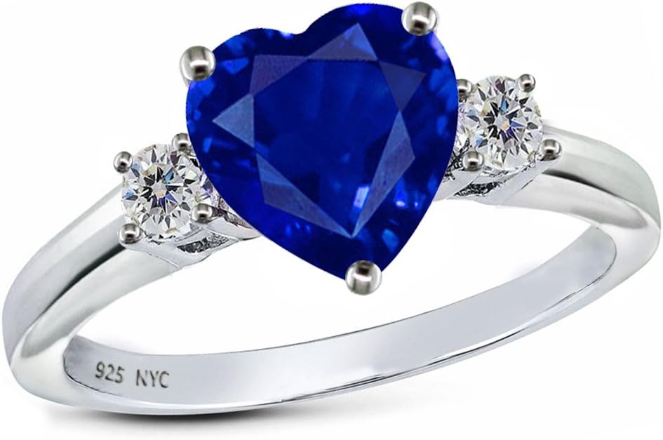 Star K 8mm Heart Shape Created Sapphire Ring Sterling Silver Size 5