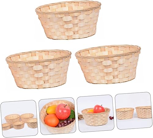 Miniatura 9 de Zerodeko Cesta de frutas de pícnic, 3 unidades, mini cesta tejida redonda para pan y frutas, cesta de almacenamiento de bambú, organizador de