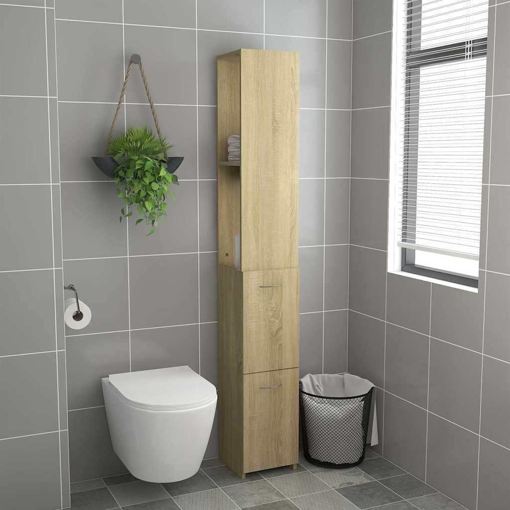Szafka łazienkowa dąb Sonoma z materiału drewnopochodnego 25 x 26,5 x 170 cm z miejscem do przechowywania i drzwiczkami do mebli łazienkowych, szafka wisząca z regałem i szufladą do montażu