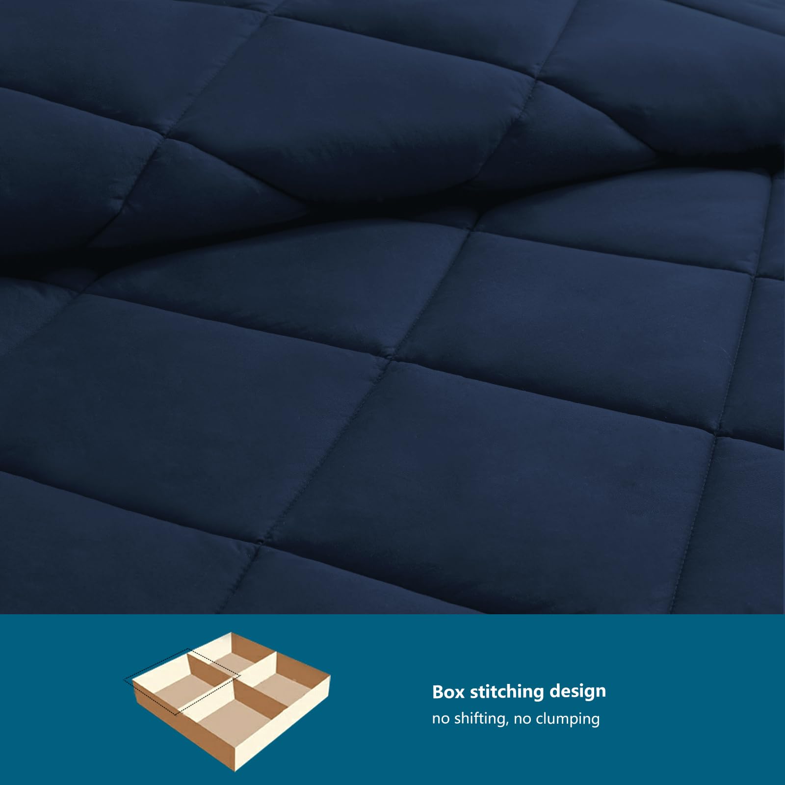 WAVVE Piumino Letto Piazza e Mezza Quattro 4 Stagioni - Piumone Autunnale Invernale 200 x 200 cm - Coperta Trapunta 200x200 di Microfibra Sintetico, Blu Navy