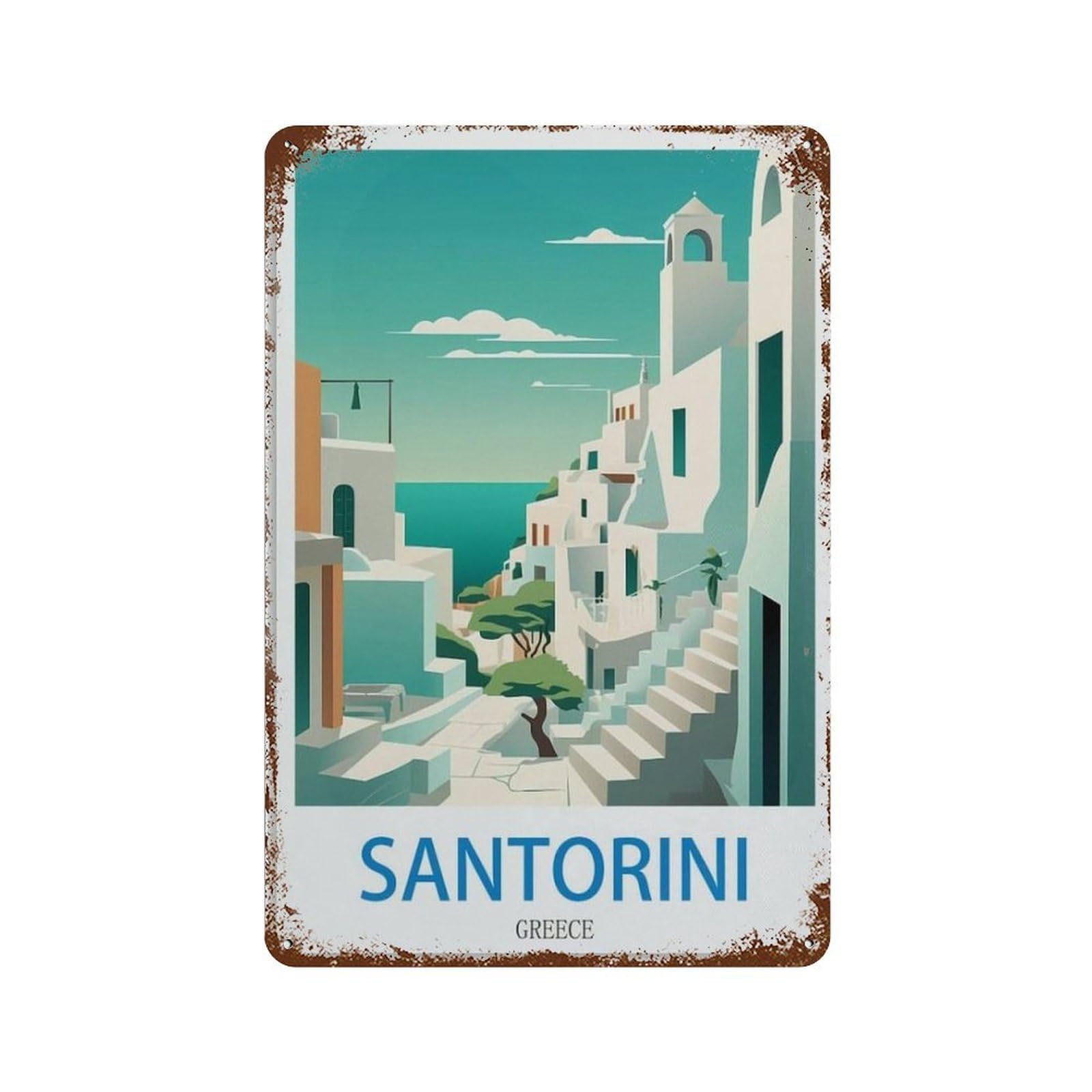Metal Tin Sign,Santorini, Greece,Tin Sign Vintage Art Wall Decor Sign Home Kitchen Bar Patio Cave Funny Decor(20x30cm）8x12 inch-L99