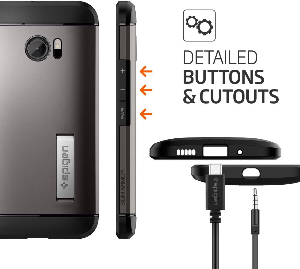 Spigen Slim Armor HTC 10 Case with Kickstand and Air Cushion Technology Hybrid Drop Protection for HTC 10 2016 - Gunmetal
