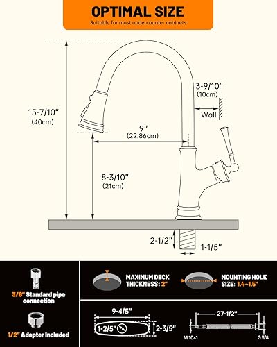 Miniatura 6 de APPASO Grifo de cocina extraíble con rociador extraíble, negro mate y oro rosa con rociador de fácil extracción, grifo de fregadero de cocina