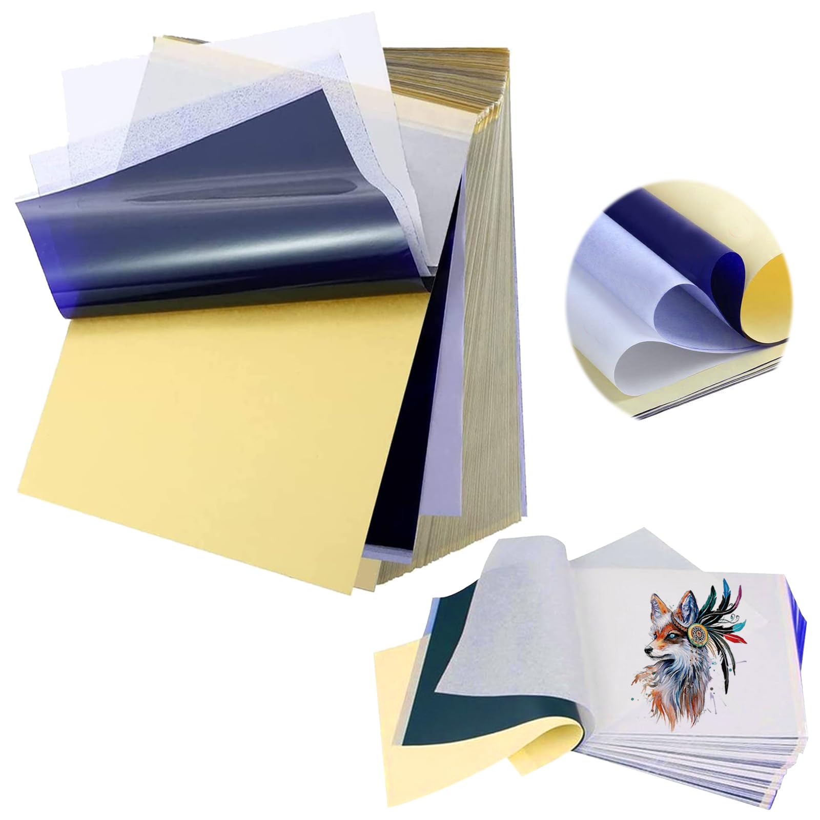 EMALLA 100 Sheets Tattoo Transfer Paper A4 Stencil Paper 4 Layers for Tattoo Thermal Printers & Hand Drawing Transfer Supplies for Artists & DIY — image 1