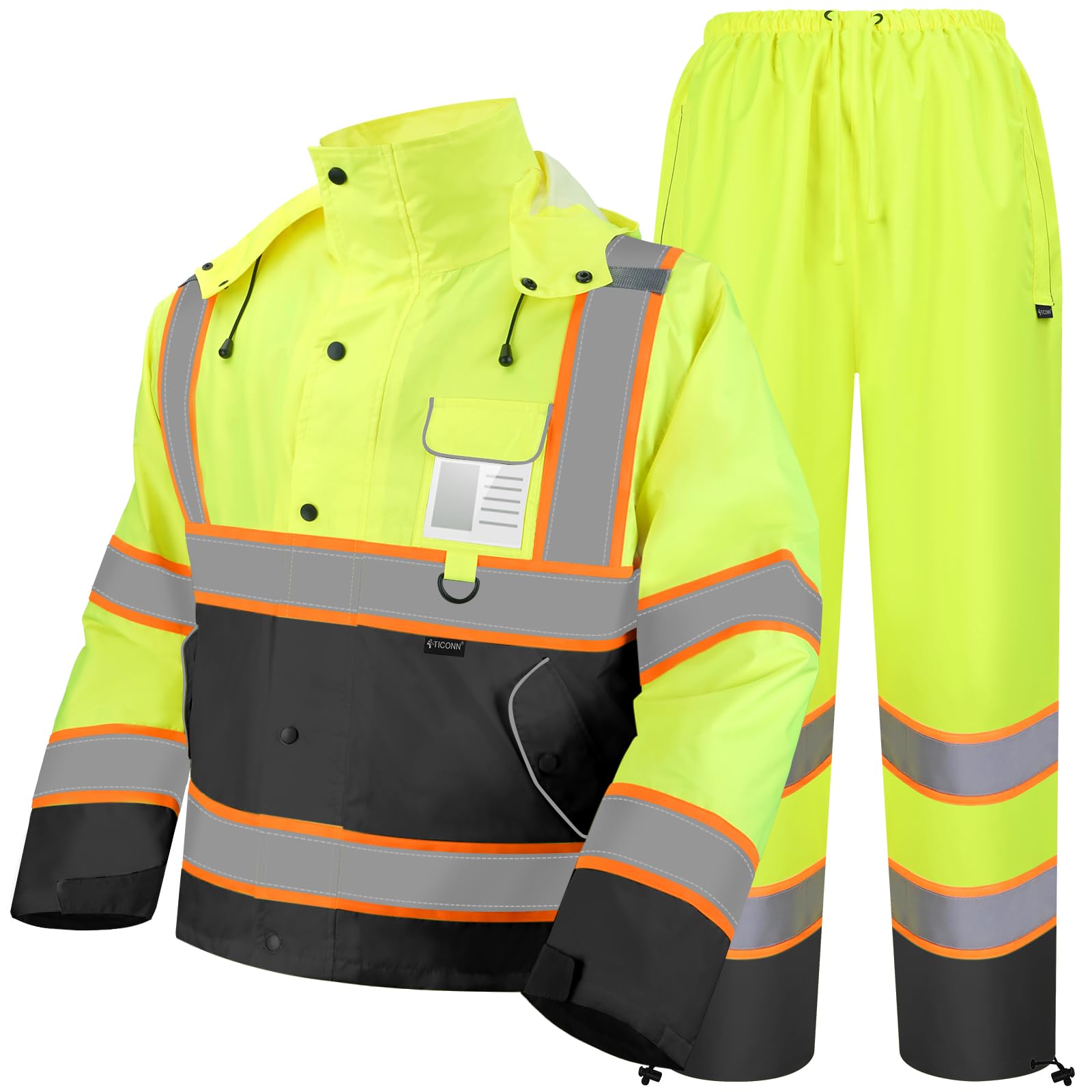 TICONN Hi Vis Rain Jacket and Pants ANSI Class 3