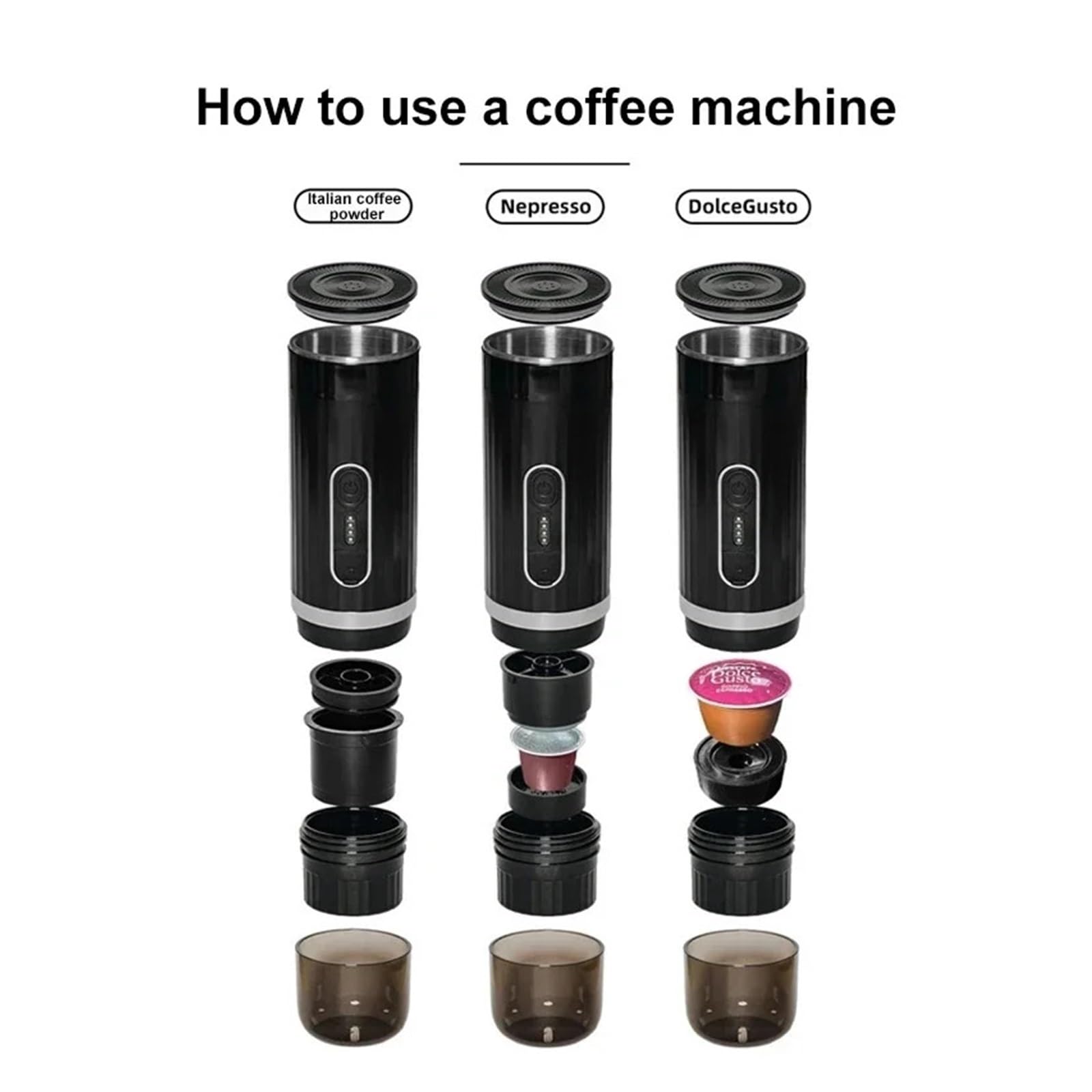 Macchina da Caffè Espresso Portatile, Macchina for caffè espresso portatile italiana 3 in 1, capsula, polvere, elettrica, for esterni, montata su auto, riscaldamento wireless, ricarica rapida per viag
