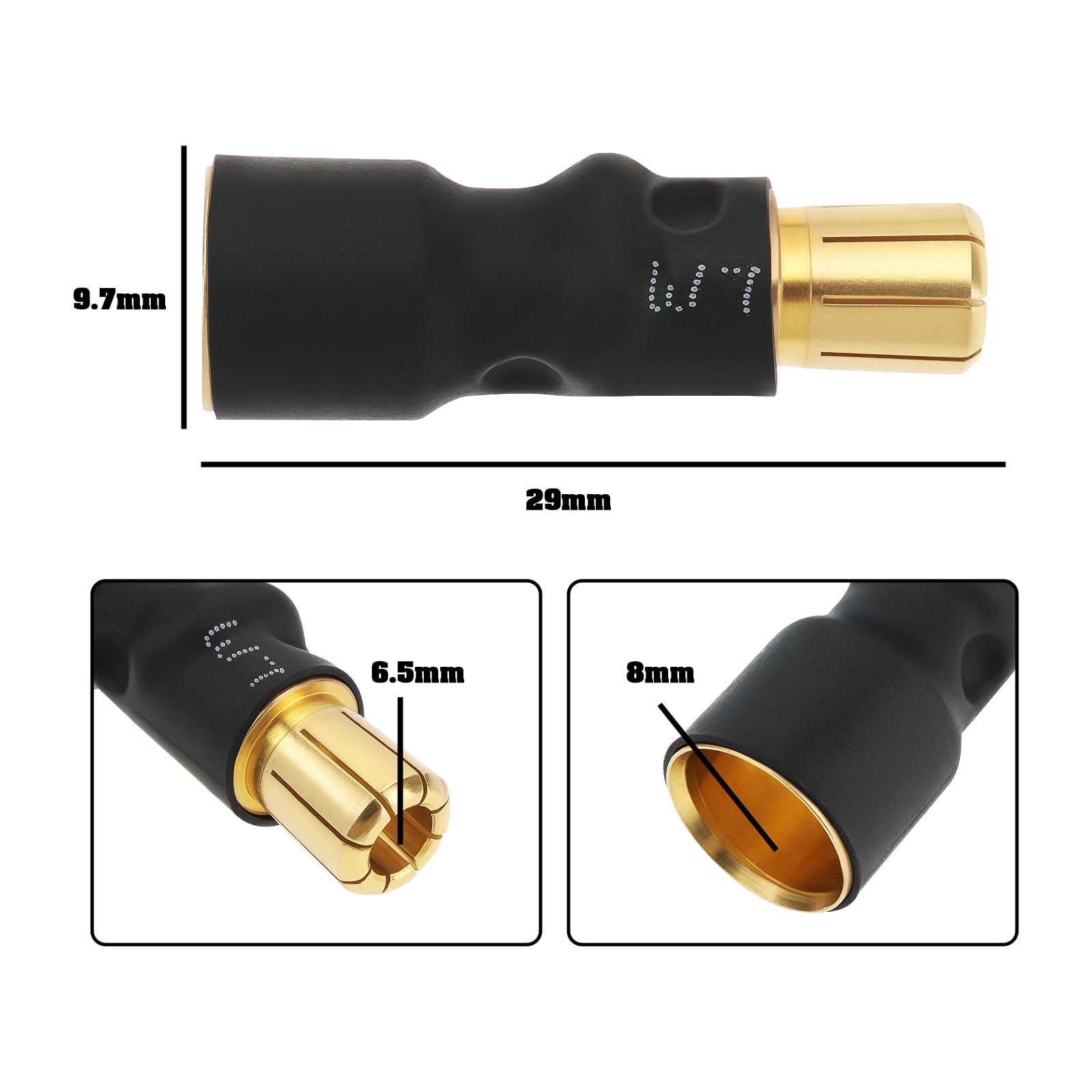The Lord of the Tools 3PCS RC Remote Control Car Adapter 6.5mm Male to 8mm Female Bullet ESC Motor Connector Adapter 29x9.7mm for RC ESC Motor - Image 4