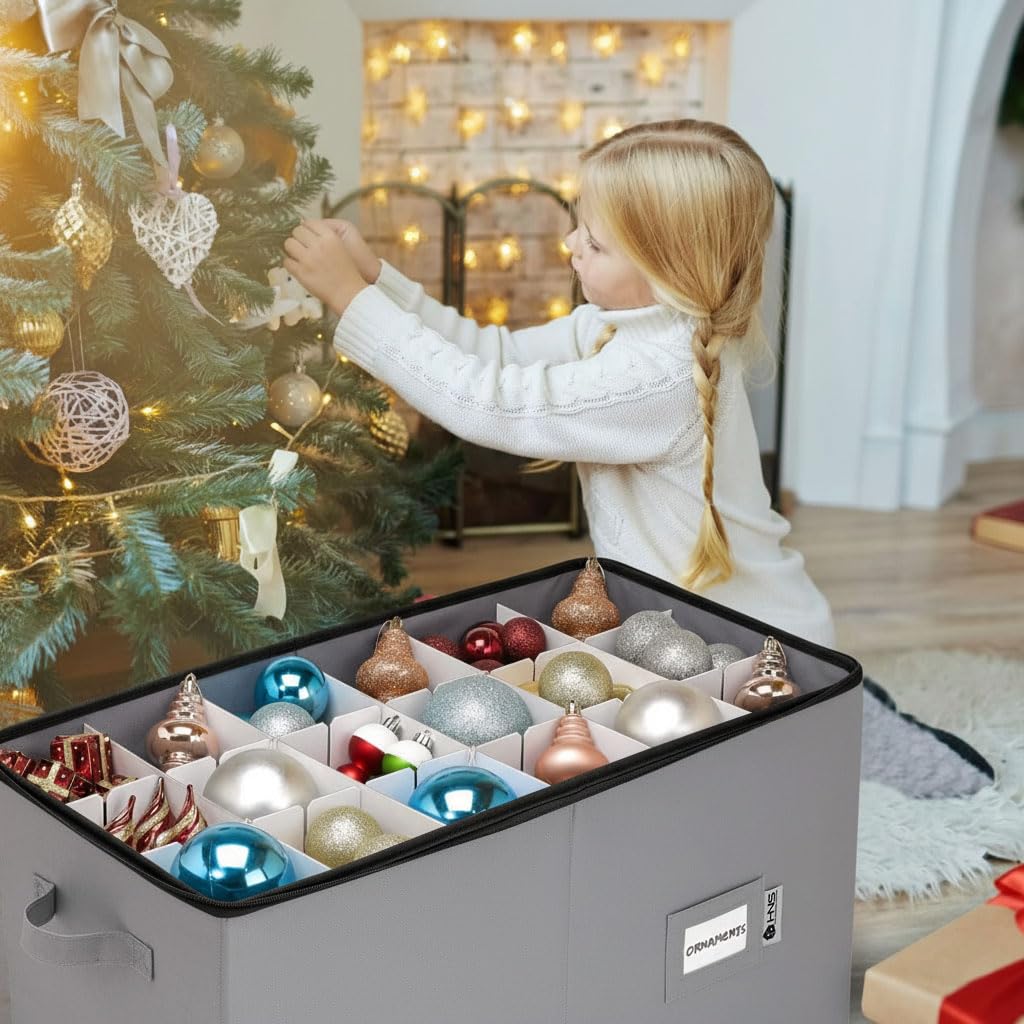 HOLDN’ STORAGE Weihnachtsschmuck-Aufbewahrungsbox Für Unter Das Bett - Mit 2 Fächern & Trennwänden Für Bis Zu 48 Kugeln (Grün)